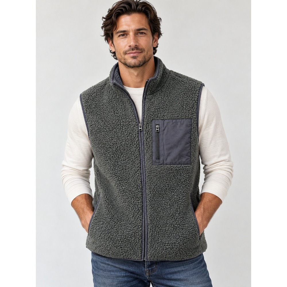 J. Crew Sherpa Fleece Vest Gray Full Zip Gorpcore Outdoorsy Minimalist Small